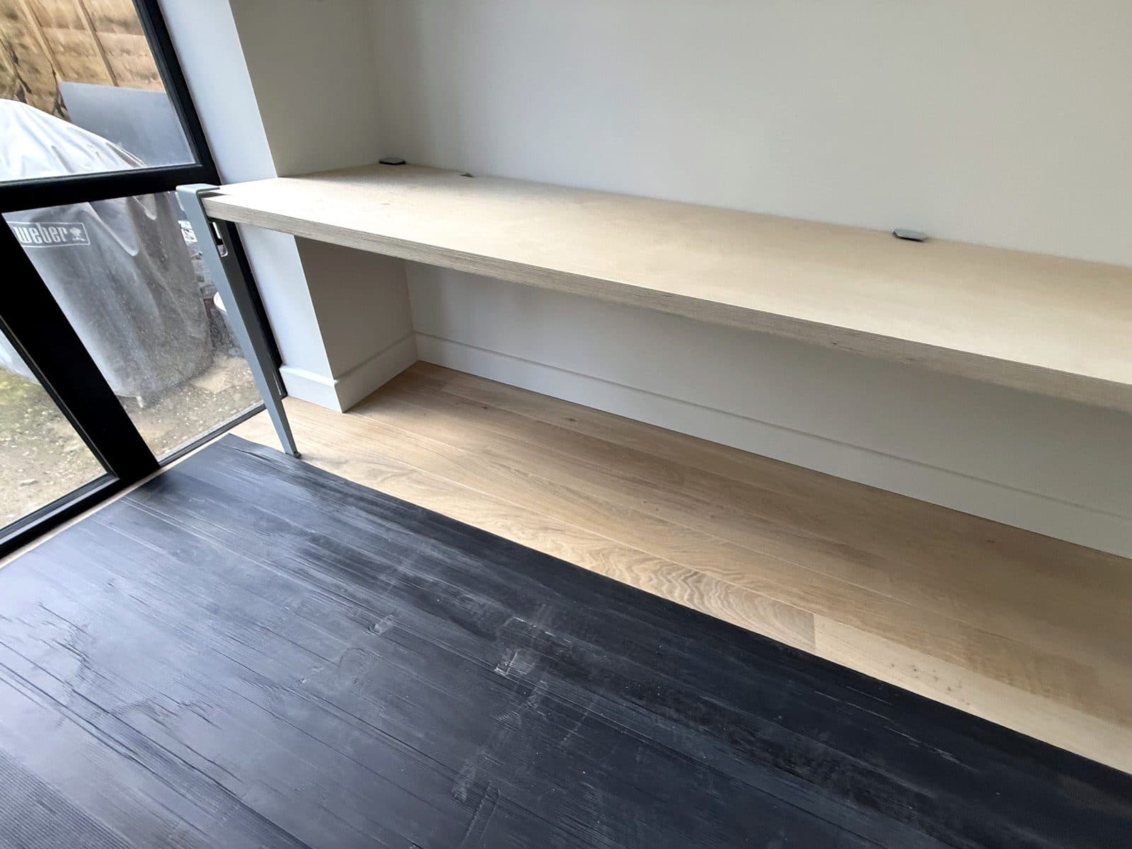 Desk seen from the end of the room