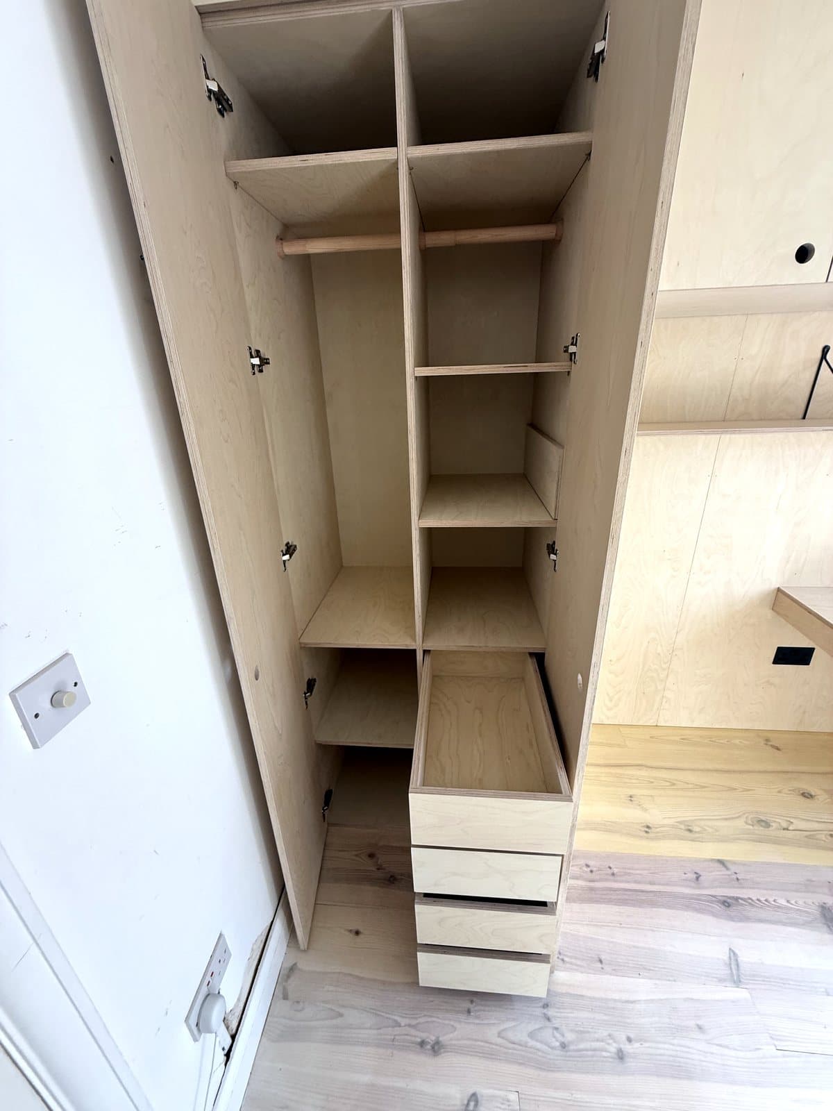 Wardrobe drawers pulled out