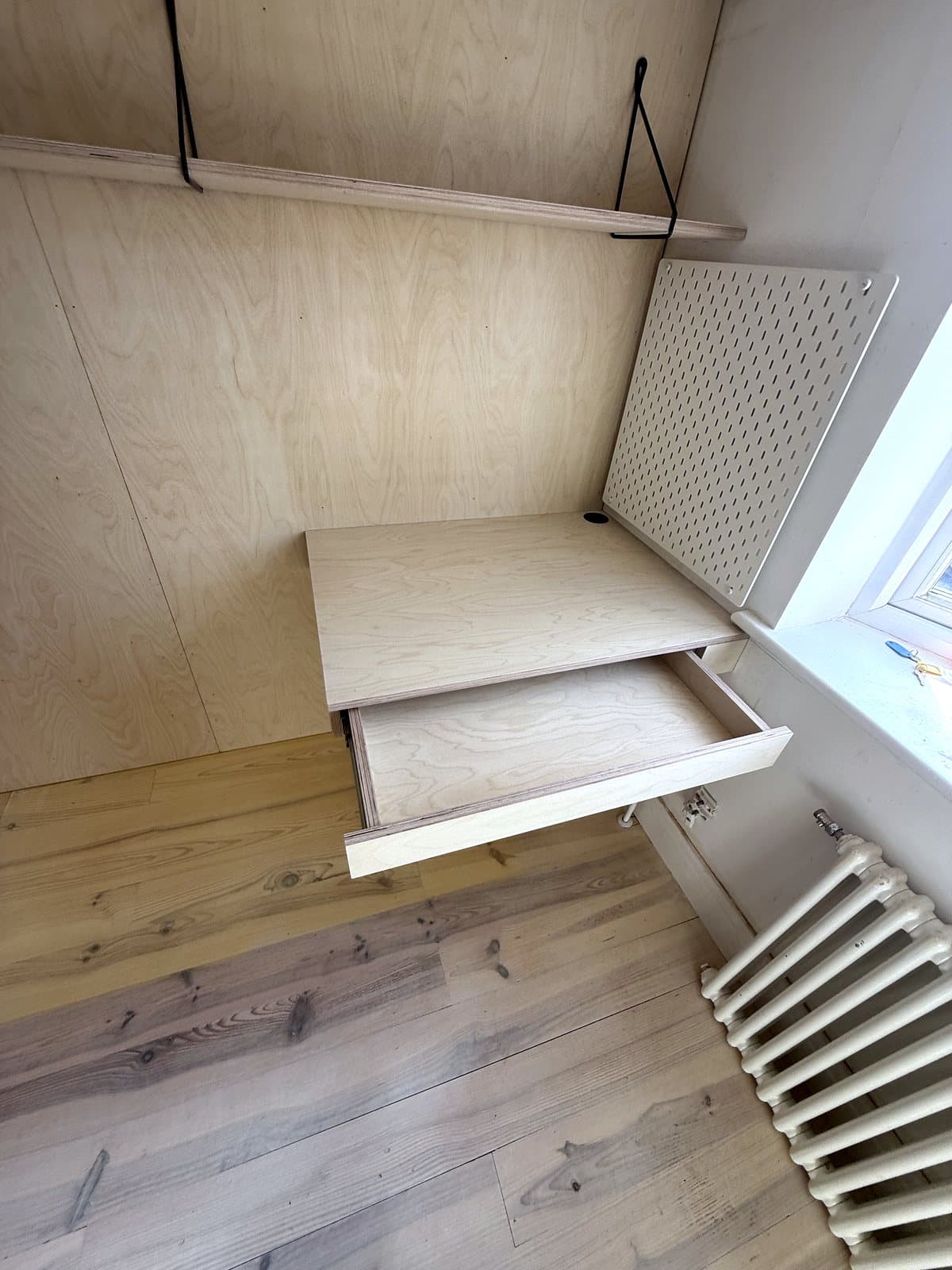Desk drawer pulled out