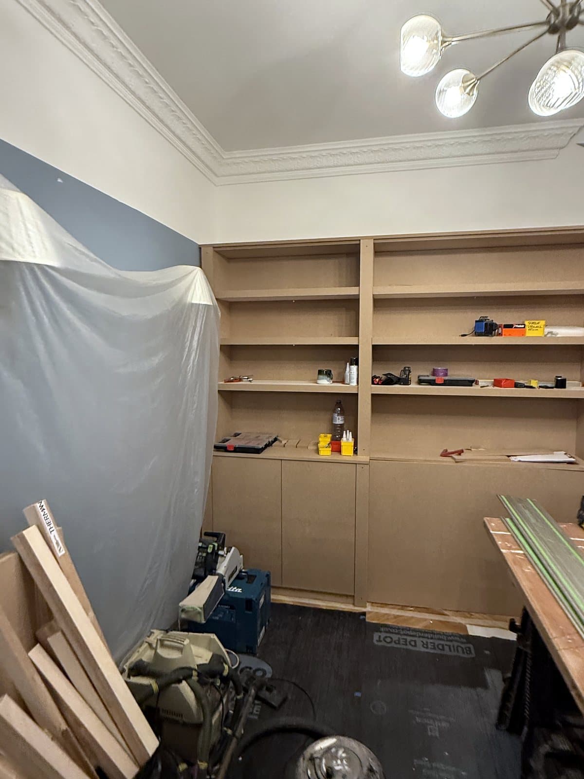 Shelves in all three bays