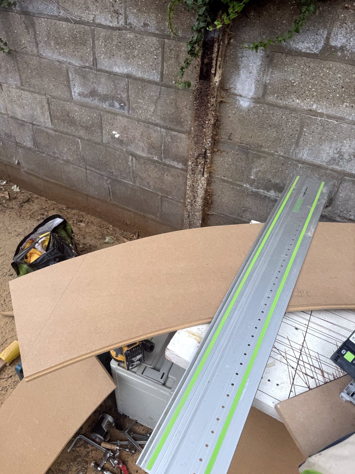 Board on the bench with the cutting rail