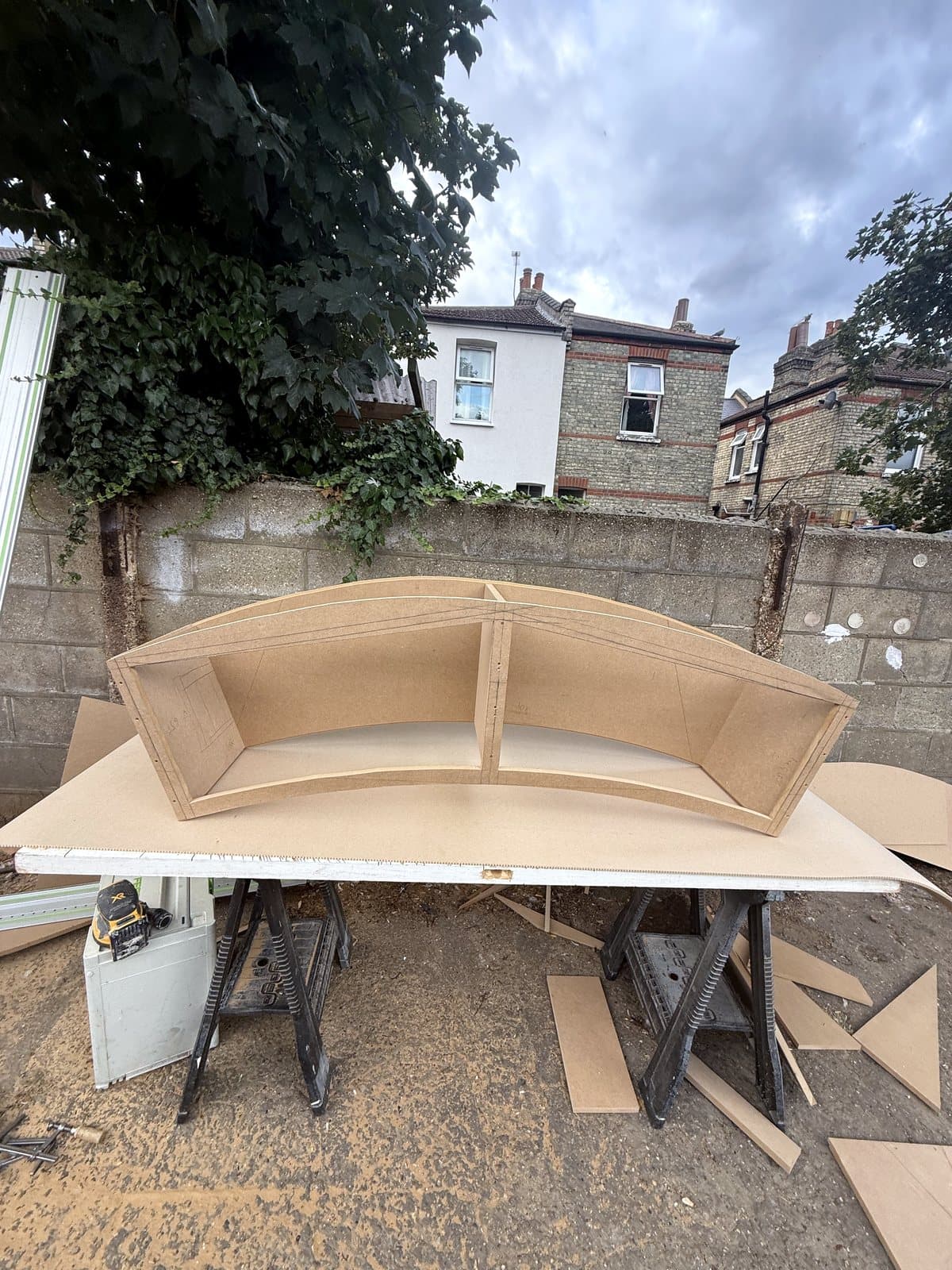 The frame taking shape on the bench
