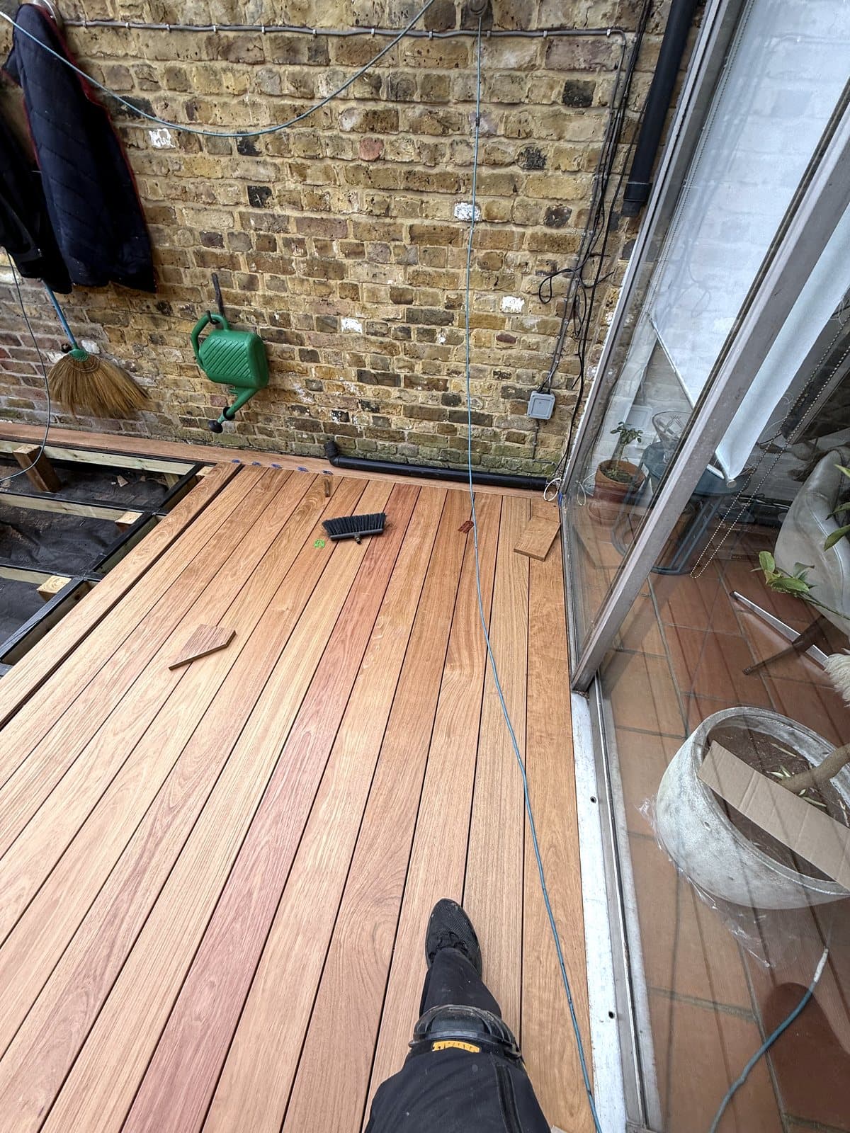 Boards laid along the sliding doors