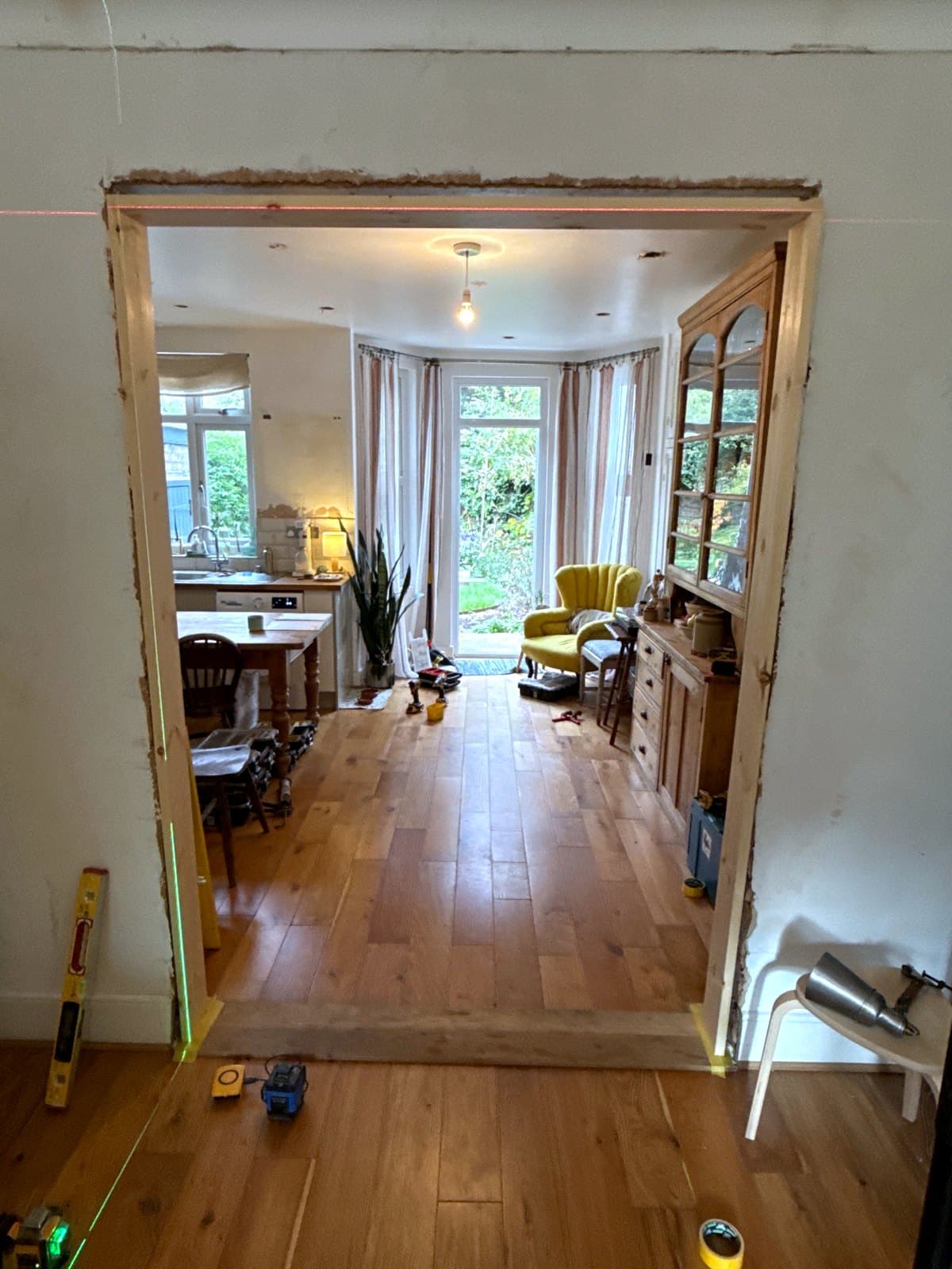 The frame boards ready in the opening