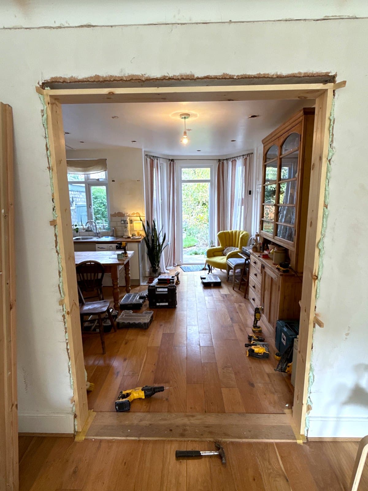 The frame in and checked with the laser level