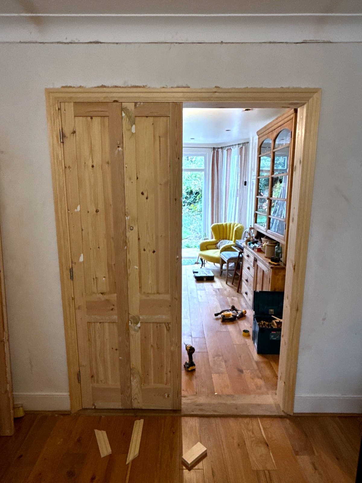 The first pair of doors hung