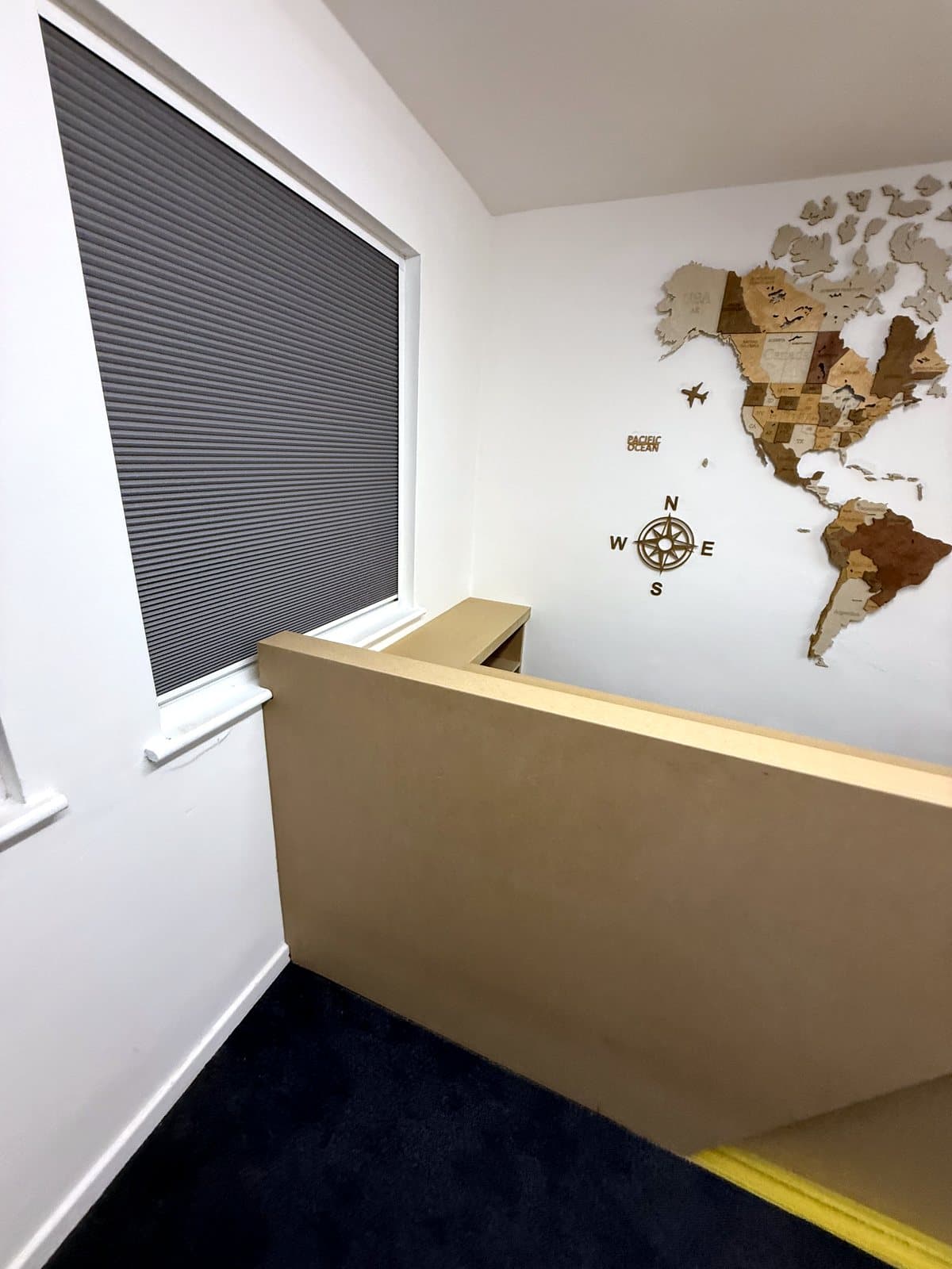 The raised counter by the window