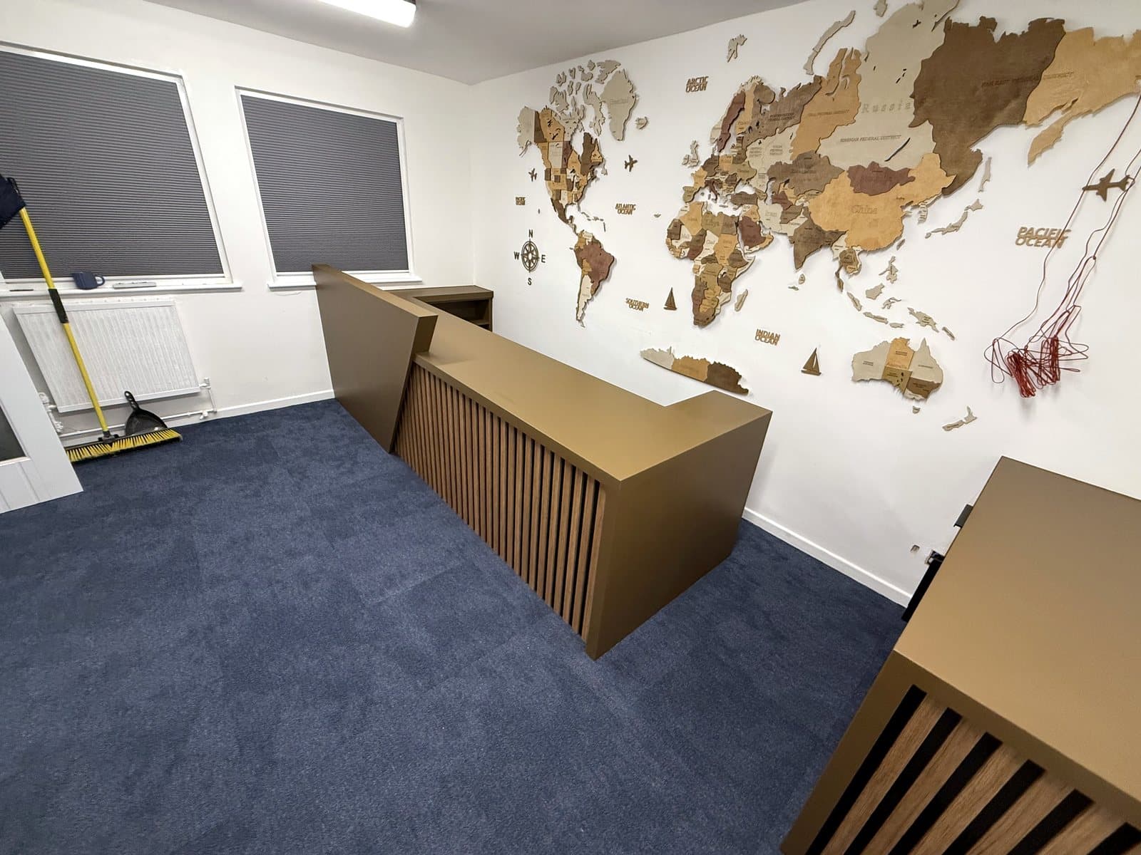 Desk and side unit from the doorway