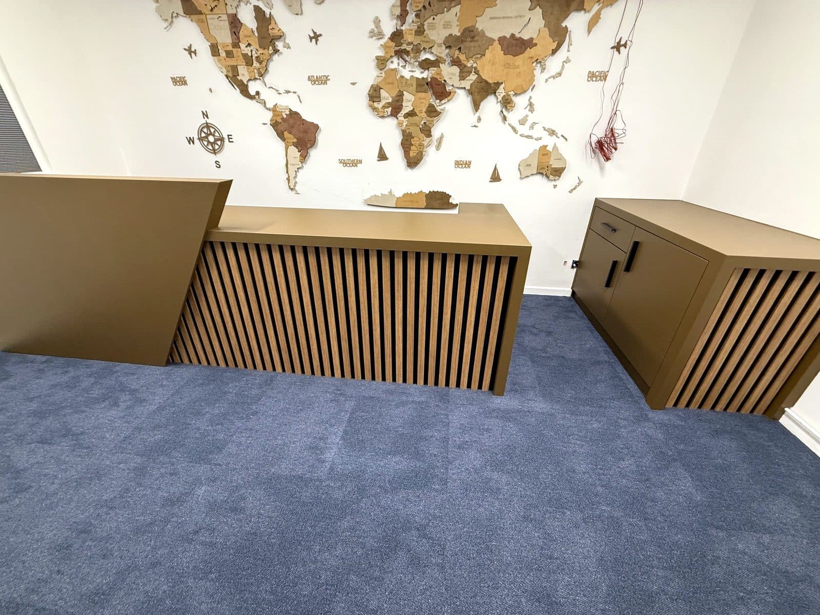 Slatted front of the reception desk
