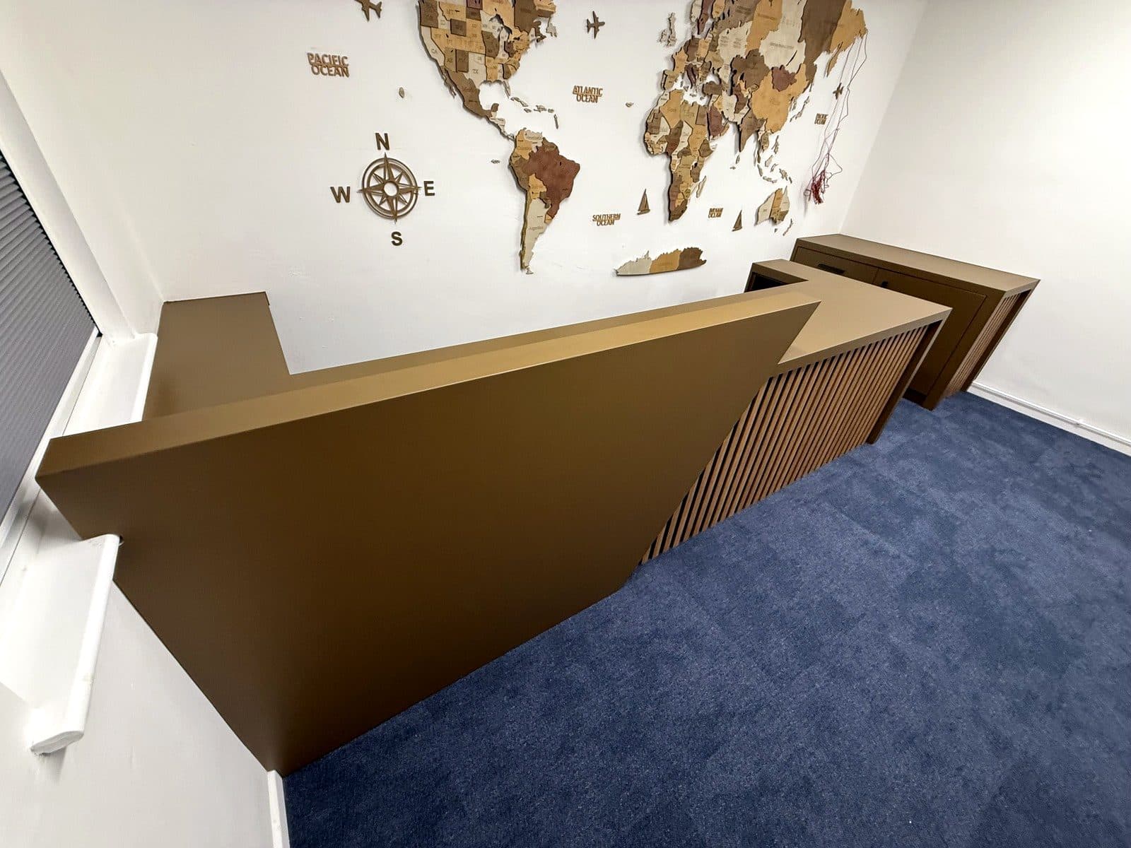 Reception desk seen from the door