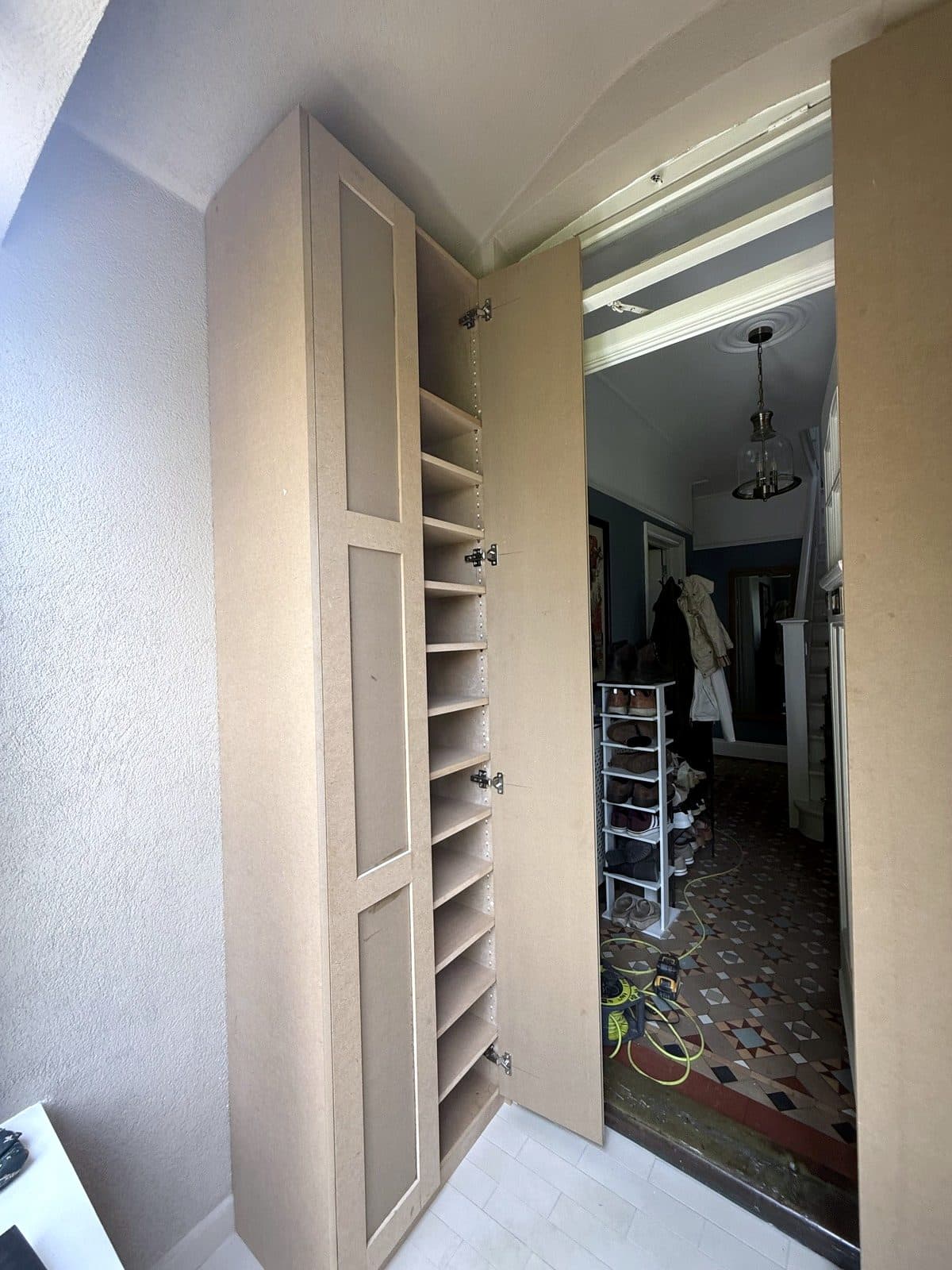 Shoe shelves from the side