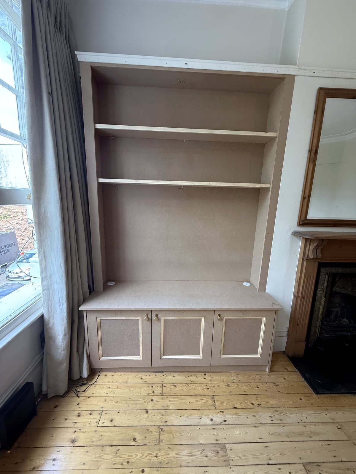 TV side, shelves and doors