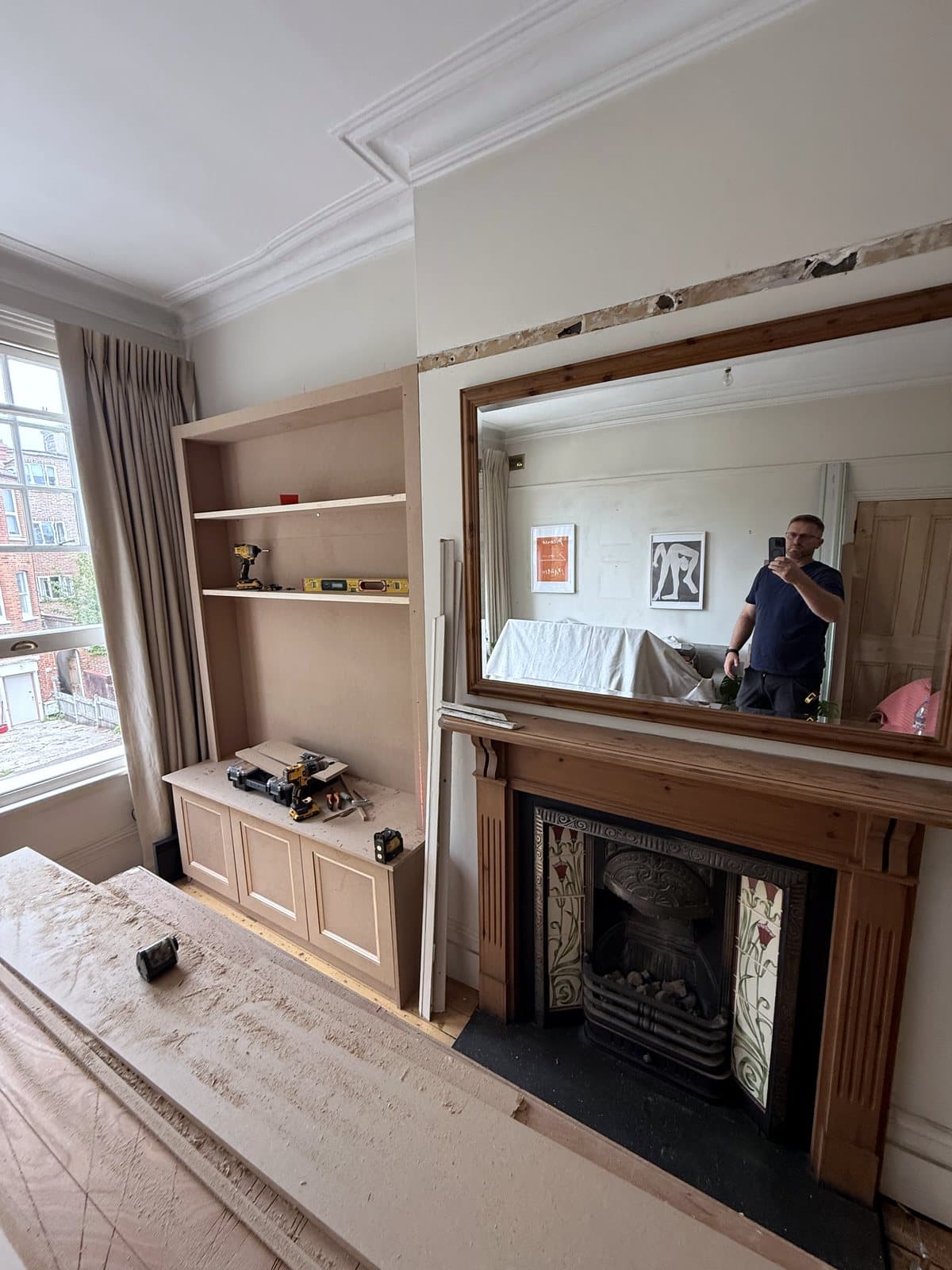 Both alcoves with the fireplace between