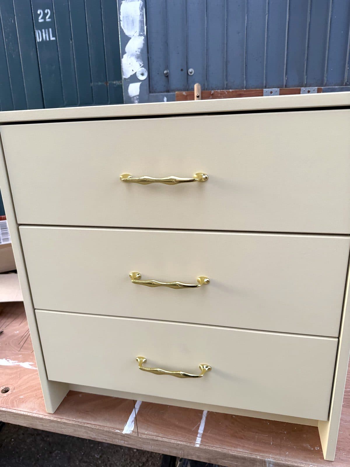 Close-up of the drawer fronts and handles