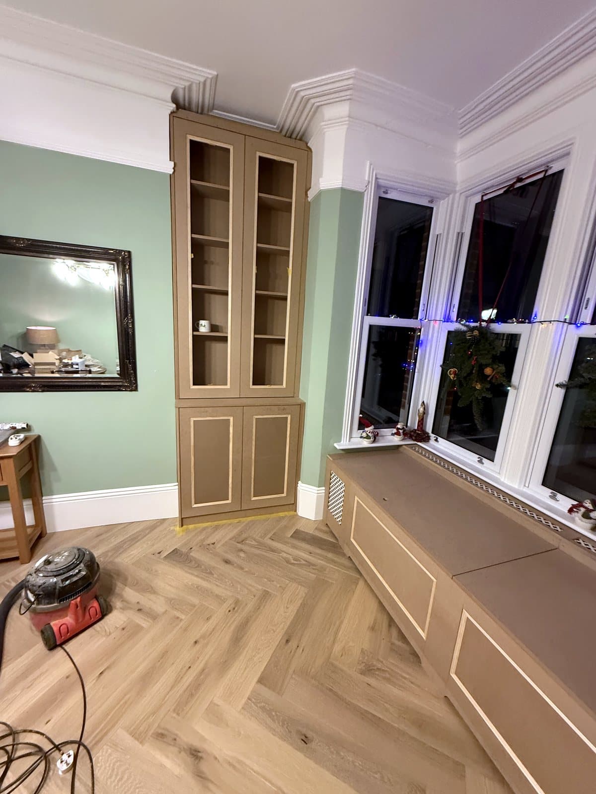 Alcove cabinet and window seat together