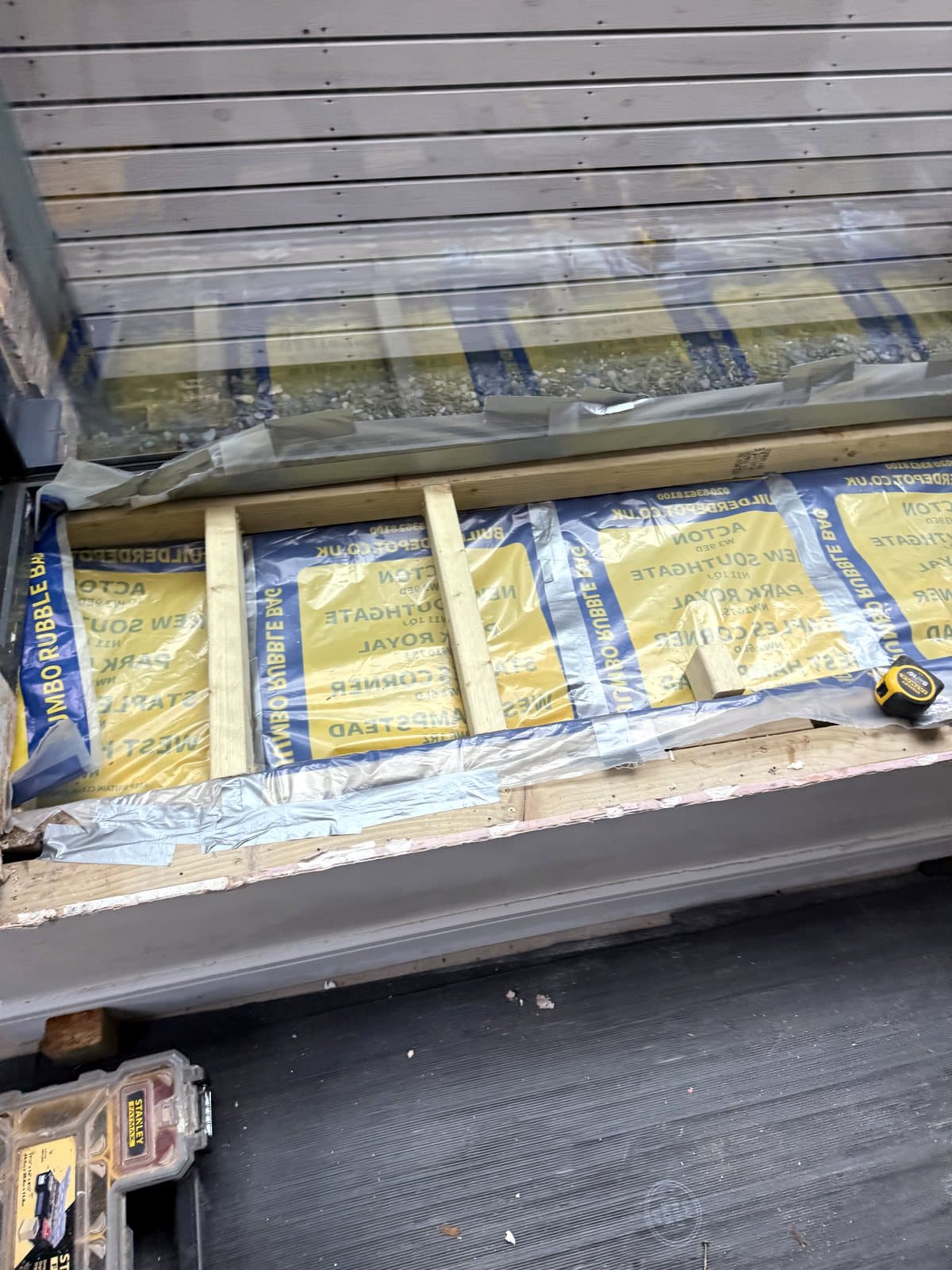 Insulation laid between the timbers