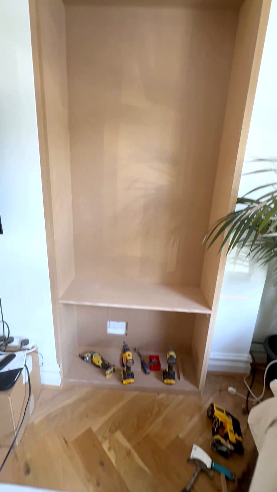 MDF base and cupboard section fitted in the alcove