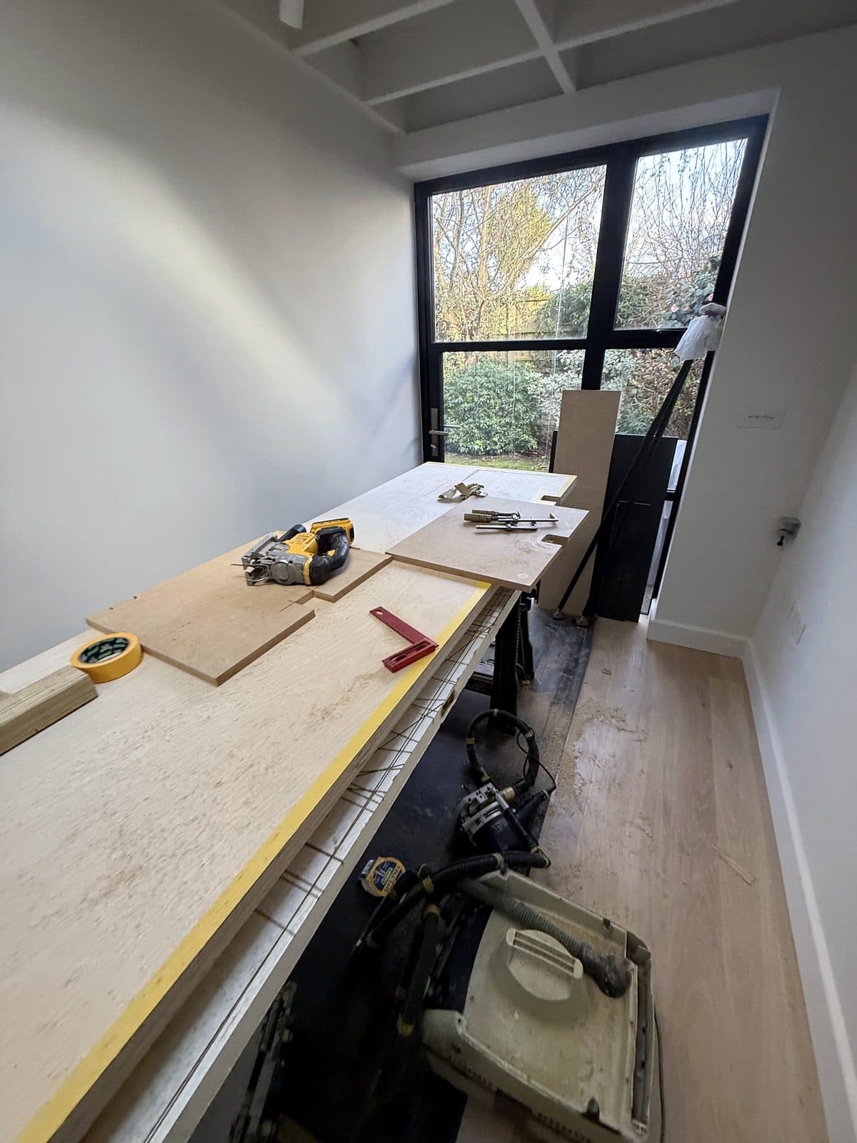 Birch ply board being cut to size