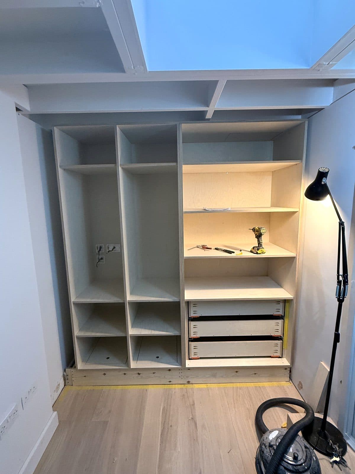 Shelves and drawers fitted inside the carcasses