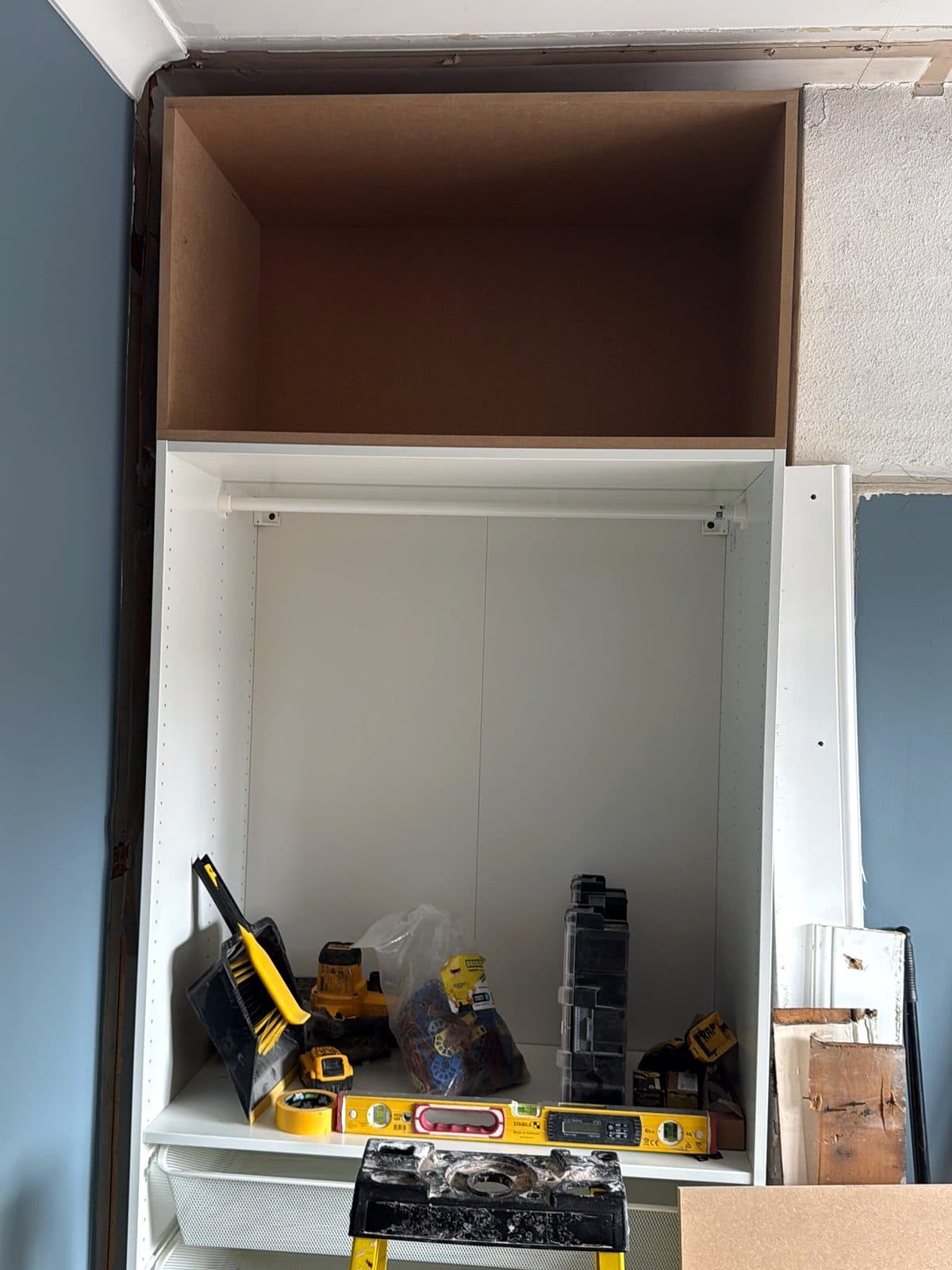 White PAX frame with an MDF box fitted above it