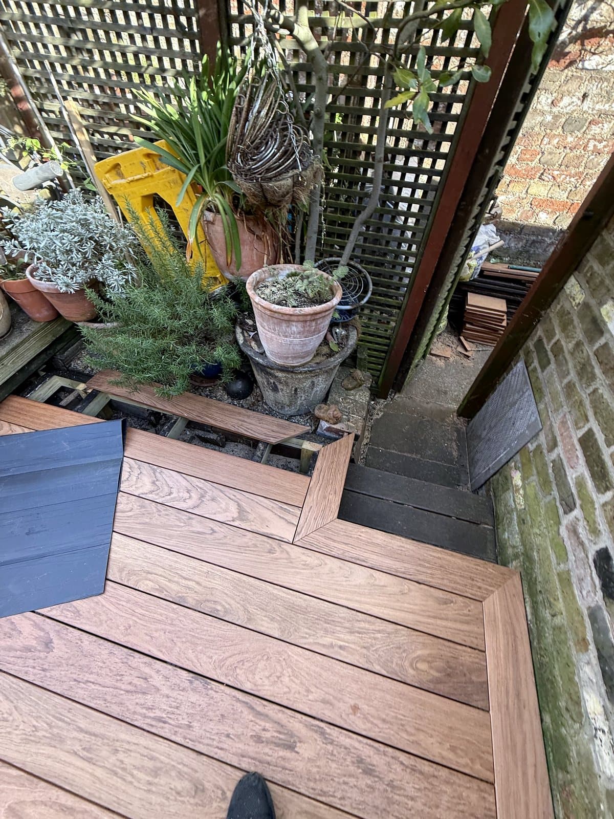 Deck edge with a border board by the planters