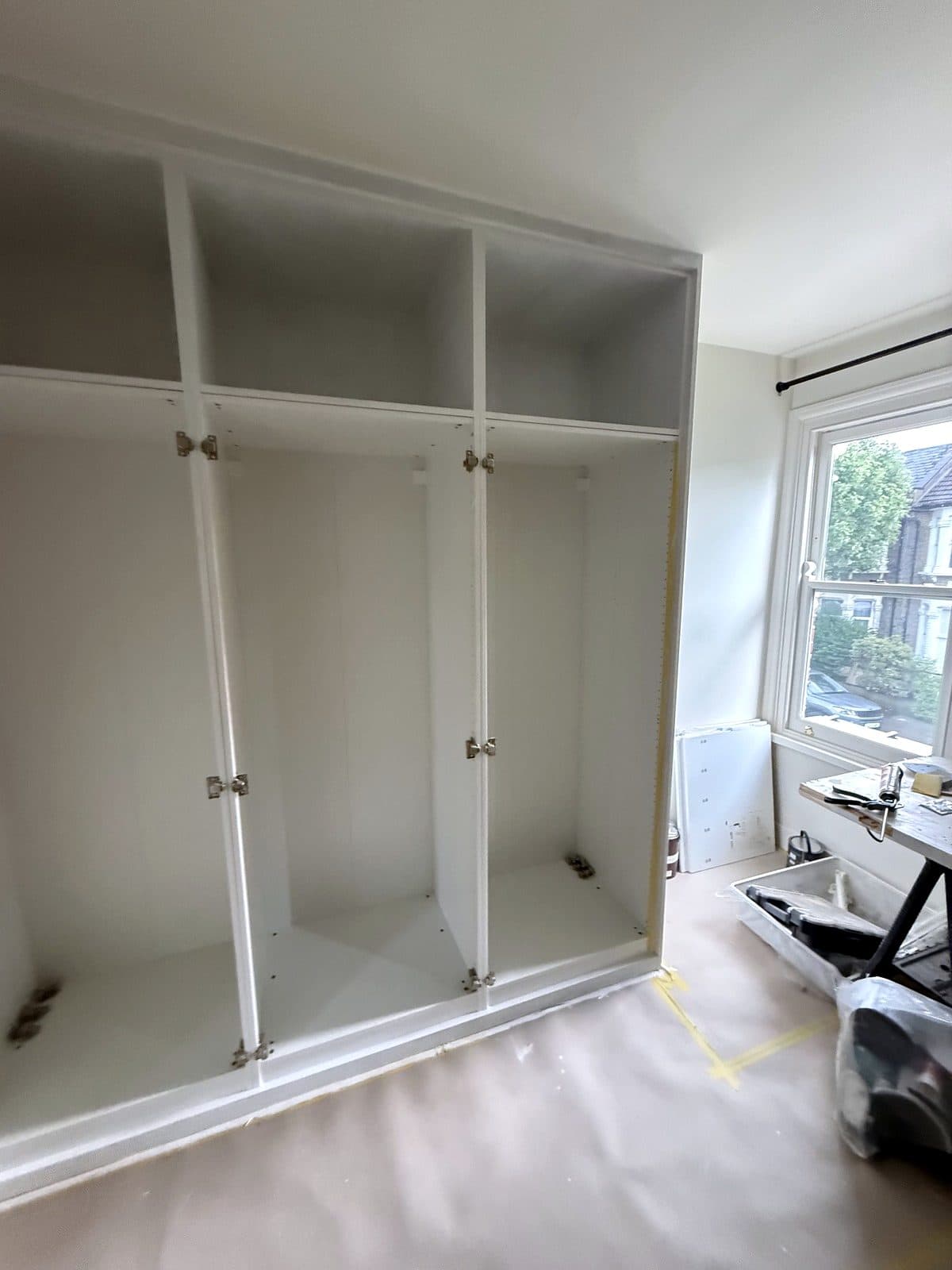 Frames and boxes painted, ready for doors