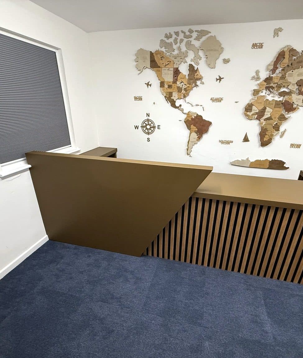 The finished desk, painted with a slatted front