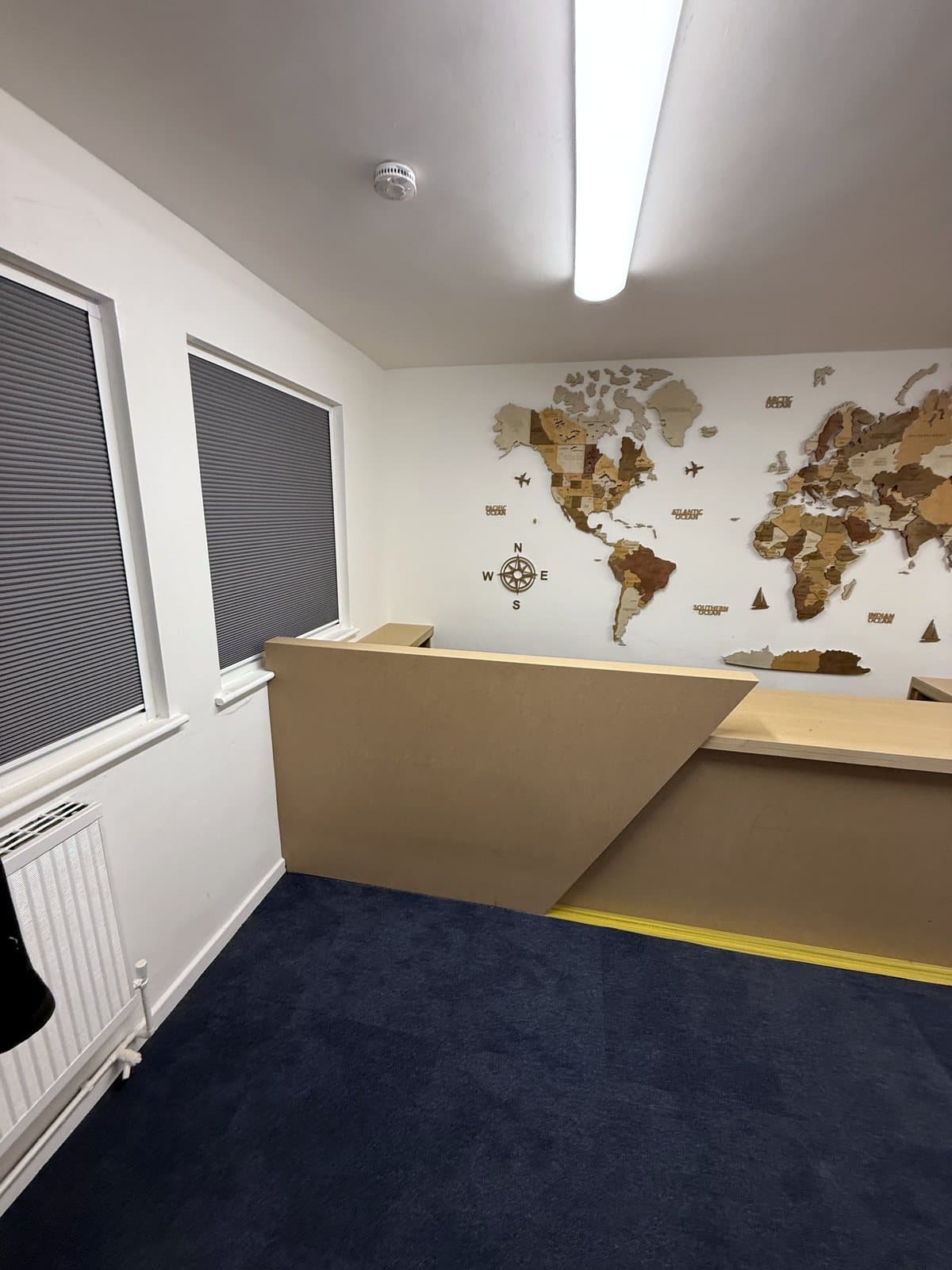 The raised counter with its angled end panel