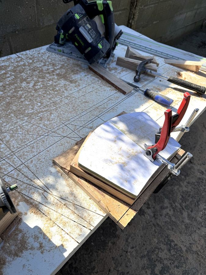 Template clamped over the layers