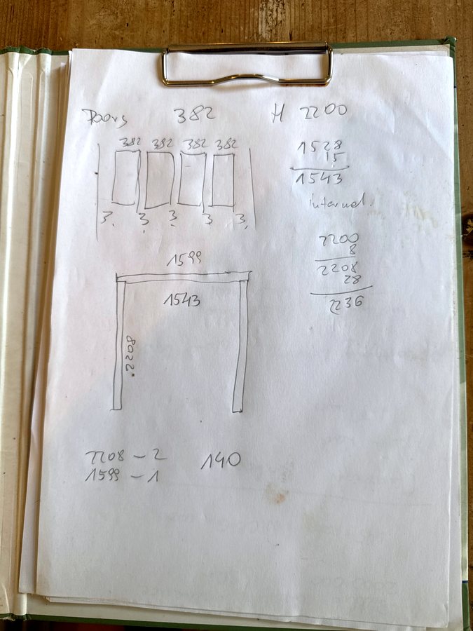 My drawing of the four doors and the frame, with the sums
