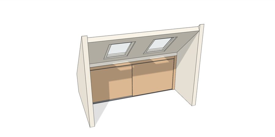 SketchUp model of the frame and the two sliding doors under the roof slope