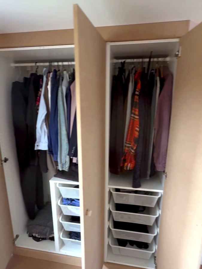 Inside: drawers and hanging space