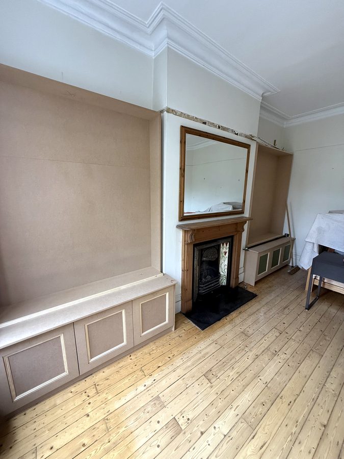 The left alcove lined out at the end of the first afternoon